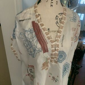 Johnny Was White Multicolor Embroidered Blouse